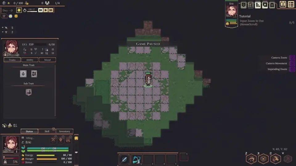 Dungeon Settlers combat HUD with skills and health visible