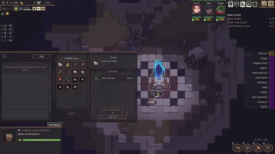 Dungeon Settlers recruit inspect panel showing a candidate’s stats