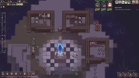 Dungeon Settlers combat using weapon skills on a dungeon floor
